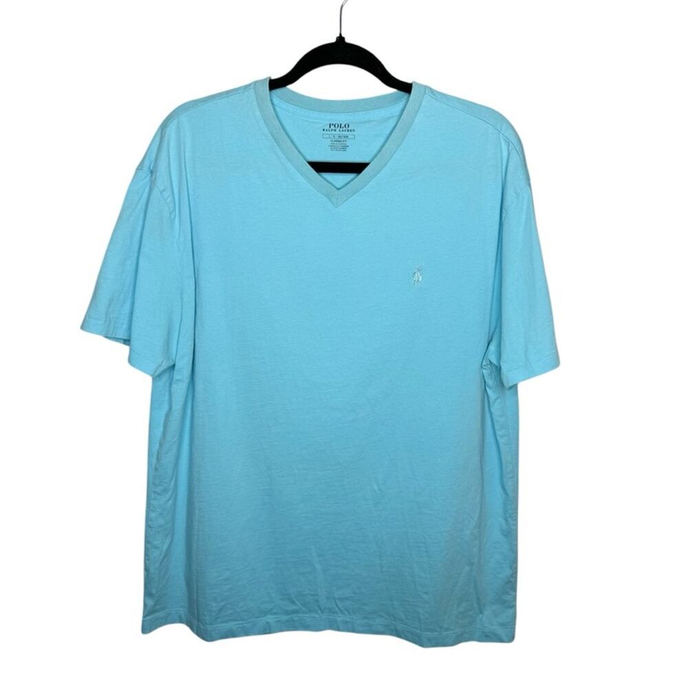 POLO RALPH LAUREN / teal blue classic fit v-neck short sleeve t-shirt / L